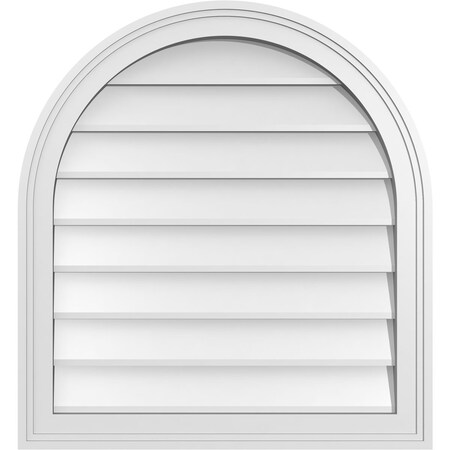 Ekena Millwork Round Top Surface Mount PVC Gable Vent w/ 2"W x 1-1/2"P Brickmould Frame, 24"W x 26"H GVPRT24X2602SN